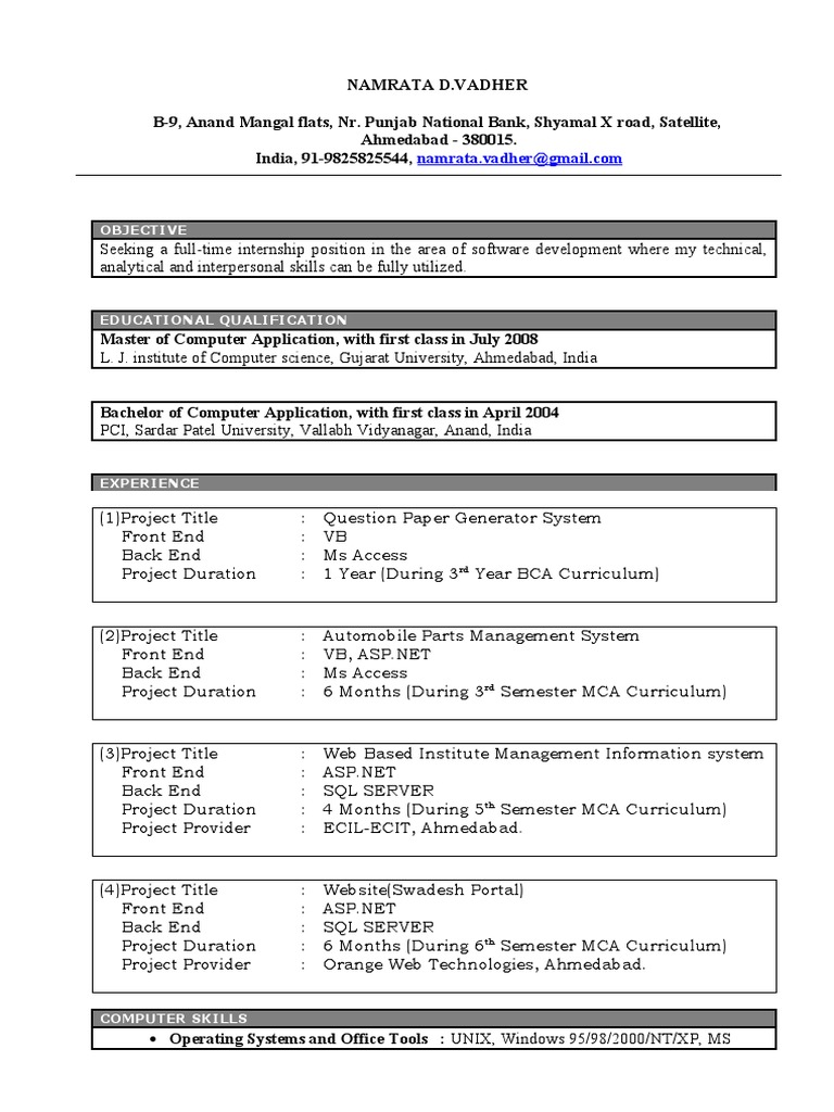 Software Development Internship Resume | PDF | Computers