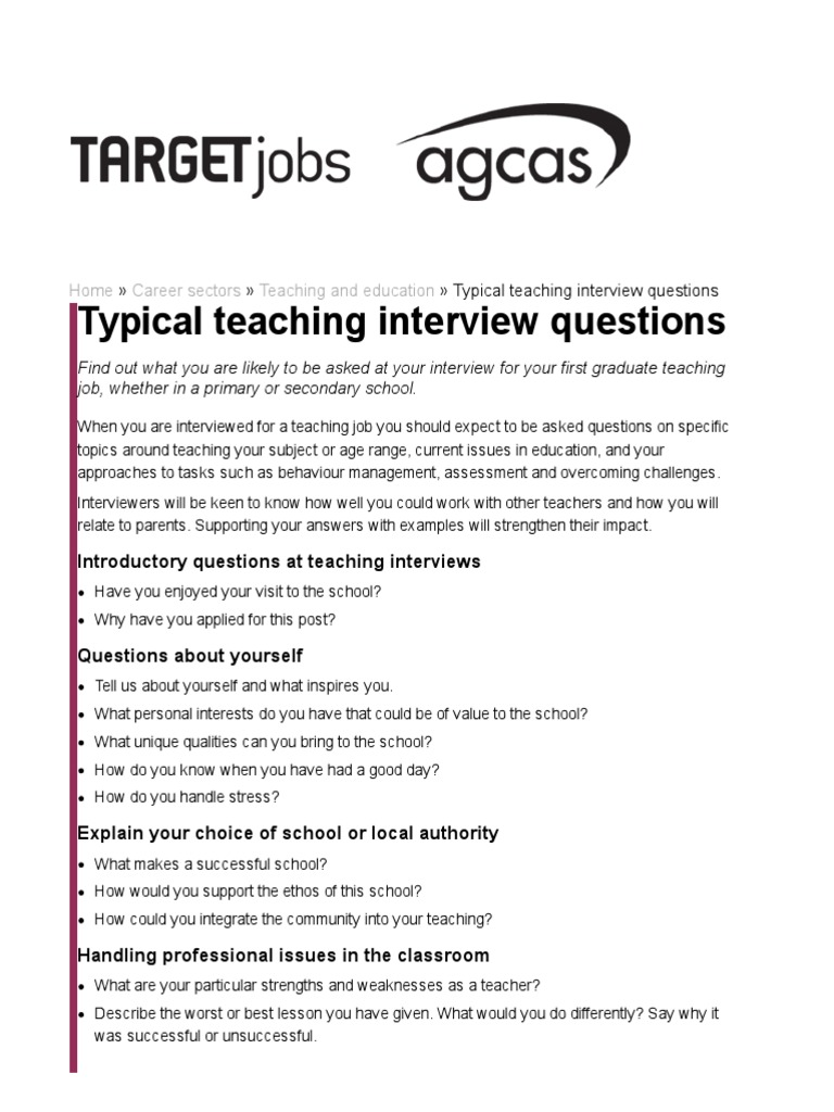 Typical teaching interview questions pdf literacy teachers