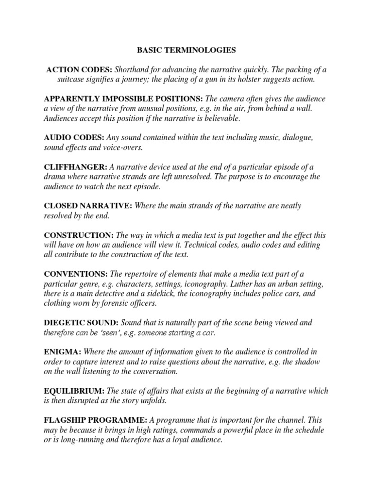 Essential Media Terminologies Explained | PDF | Genre | Narrative