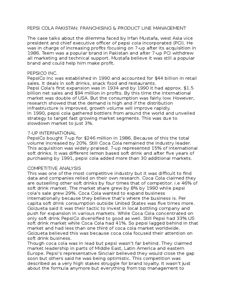 PEPSI COLA Case Analysis | PDF | Pepsi Co | Coca Cola