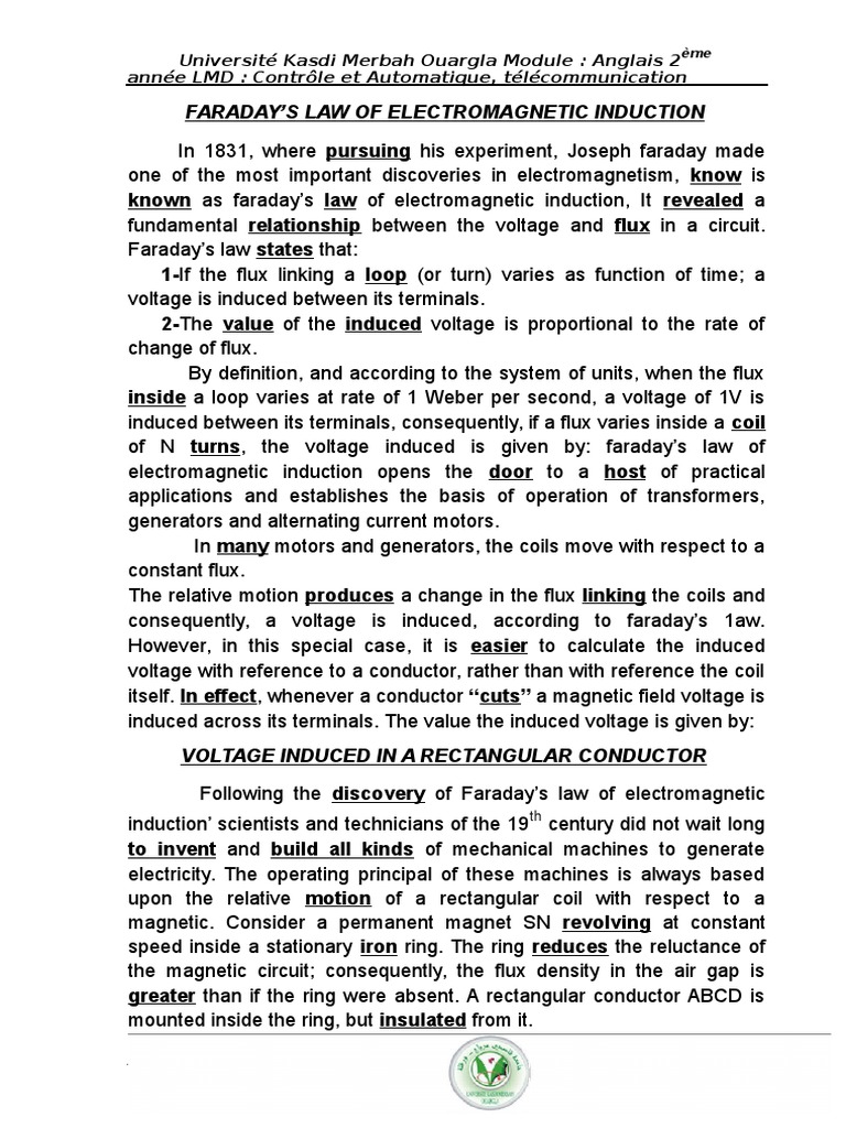 Faraday's Law of Electromagnetic Induction | PDF