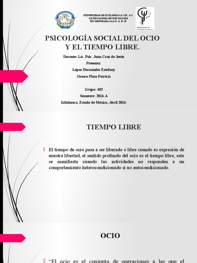 Psicología Social Del Ocio y El Tiempo Libre (1) Ocio