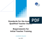 Standards For The Award of Qualified Teacher Status & Requeriments For Initial Teacher Training. Consultation Document, July 2001 (Teacher Training Center, UK)