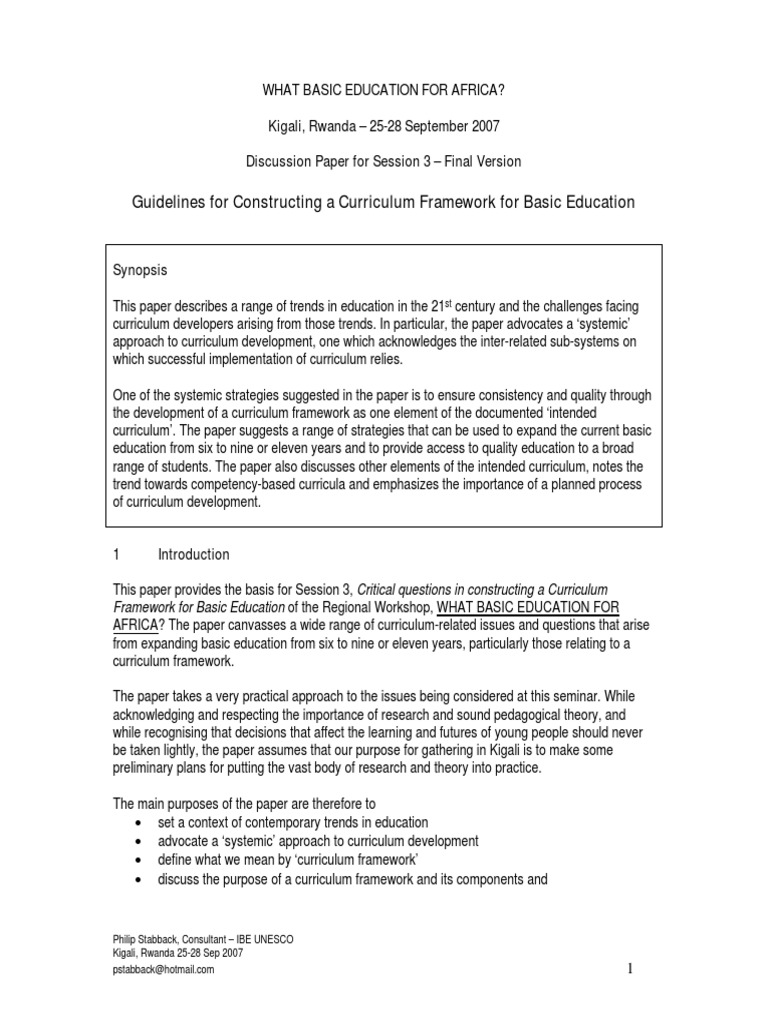 Curriculum Framework for Basic Education | PDF | Curriculum ...