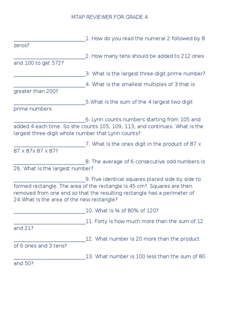 Mtap Reviewer for Grade 4 | Mathematical Objects | Elementary Mathematics