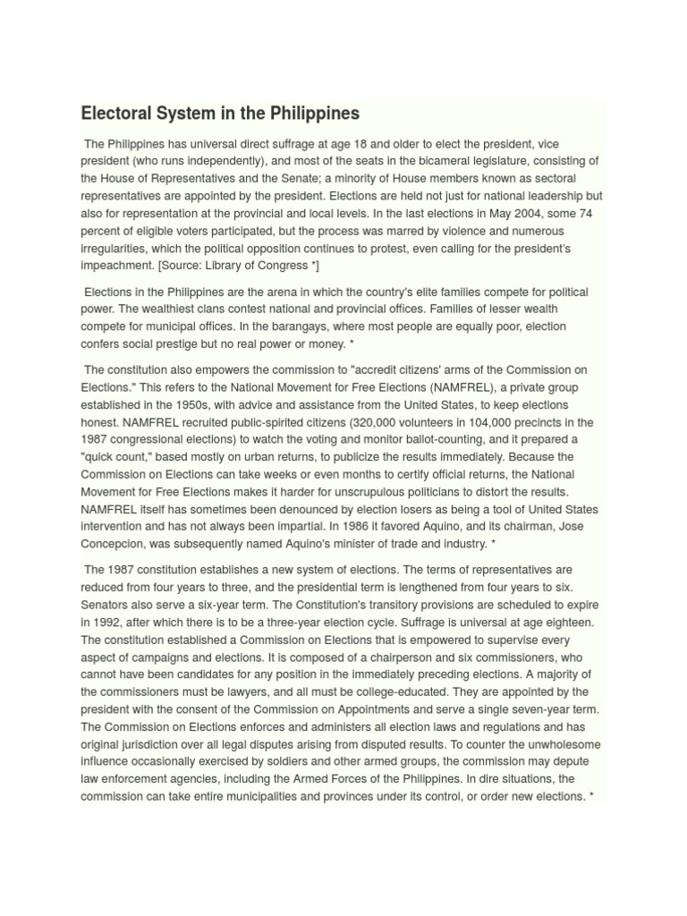 An Analysis of the Philippine Electoral System Universal Suffrage