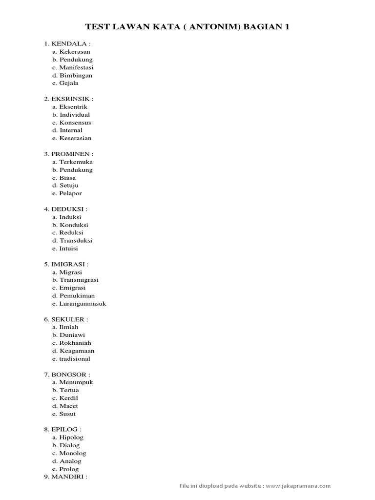 Soal Antonim 3 Pdf