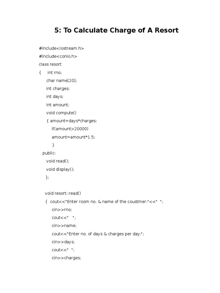 Calculate Resort Charges Using C++ Classes | PDF | Computer Data ...