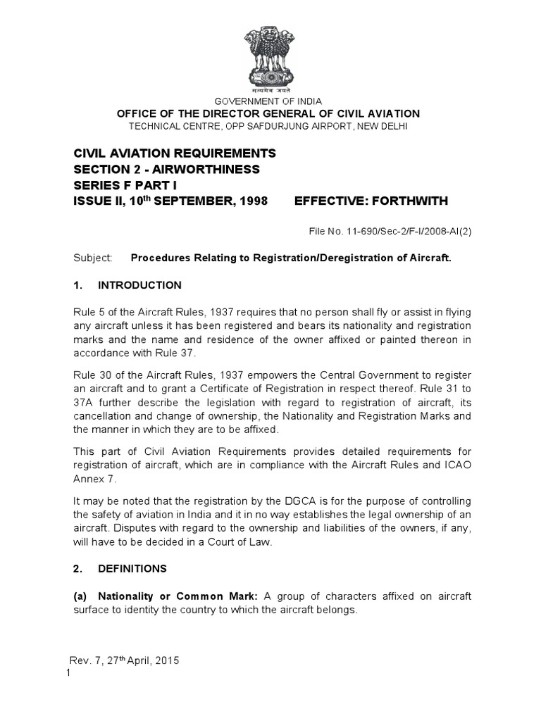 F1-Registration Deregistration PDF | PDF | Lease | Aircraft