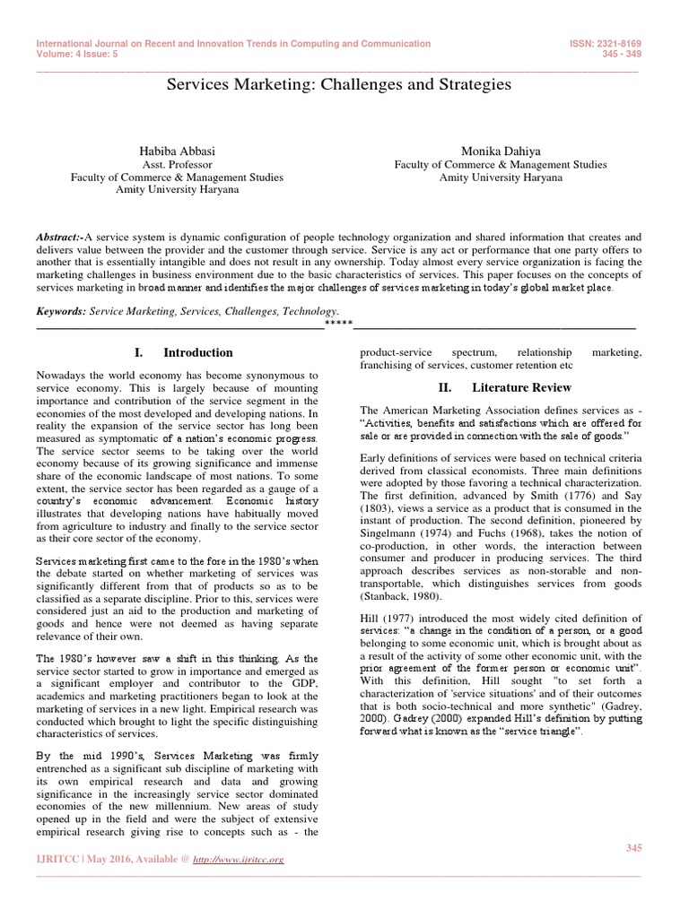 Services Marketing Challenges And Strategies Pdf Marketing Sales