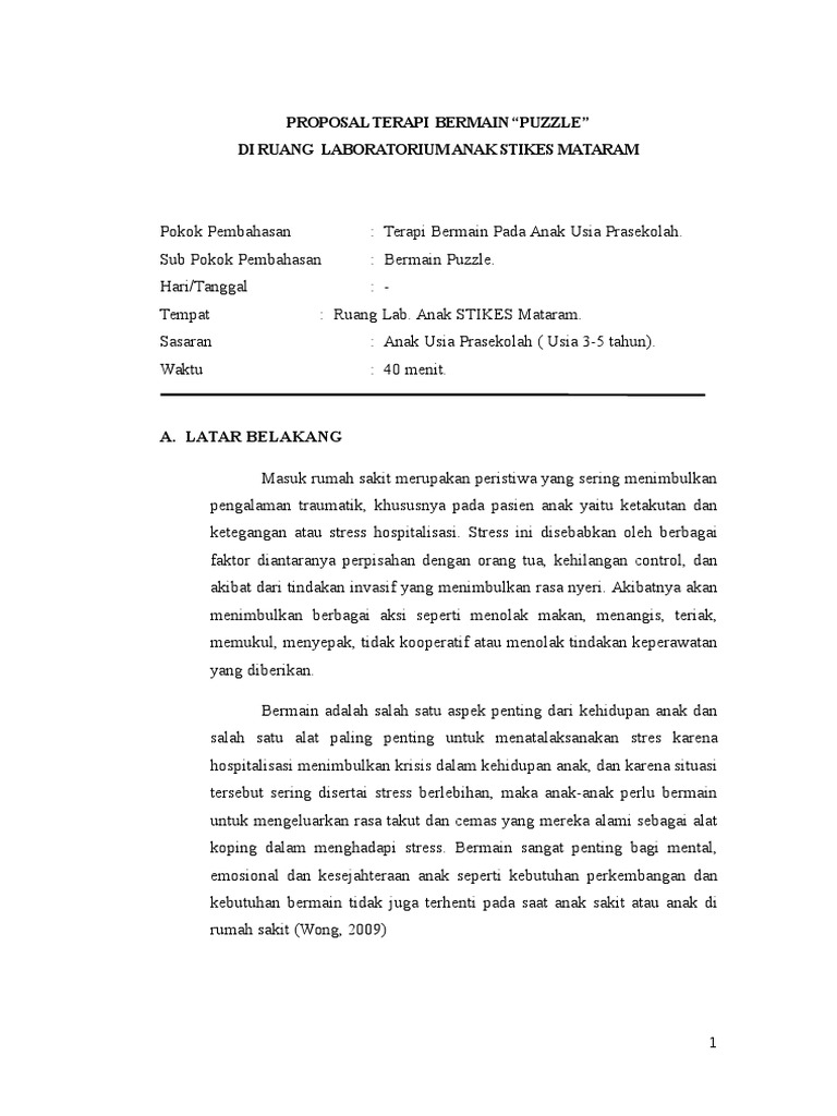 Terapi Bermain Anak Pra Sekolah