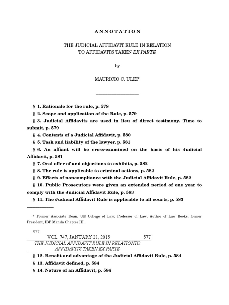 The Judicial Affidavit Rule An InDepth Analysis of the Rationale