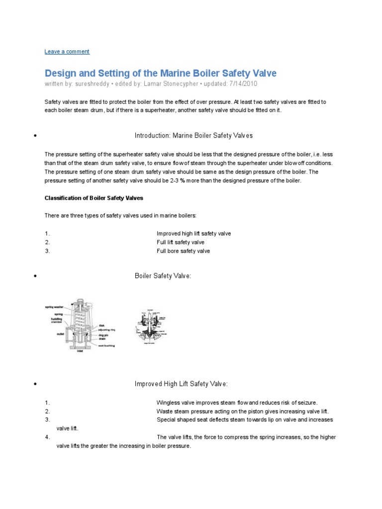 Marine Boiler Safety Valve Guidelines | PDF