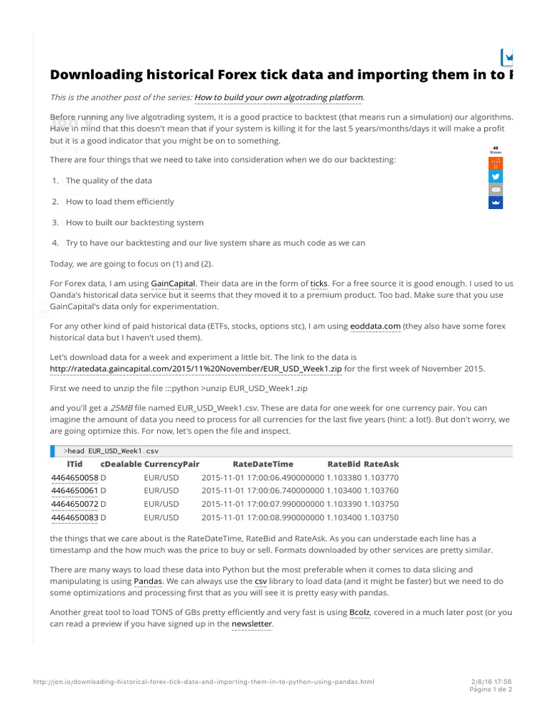 Downloading Historical Forex Tick Data And Importing Them In To - 