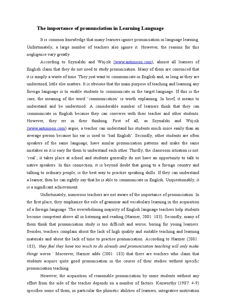 Importance of Pronunciation in Language Learning | PDF | English ...