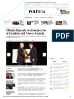 Ollanta Humala Recibió Premio Al Estadista Del Año en Canadá