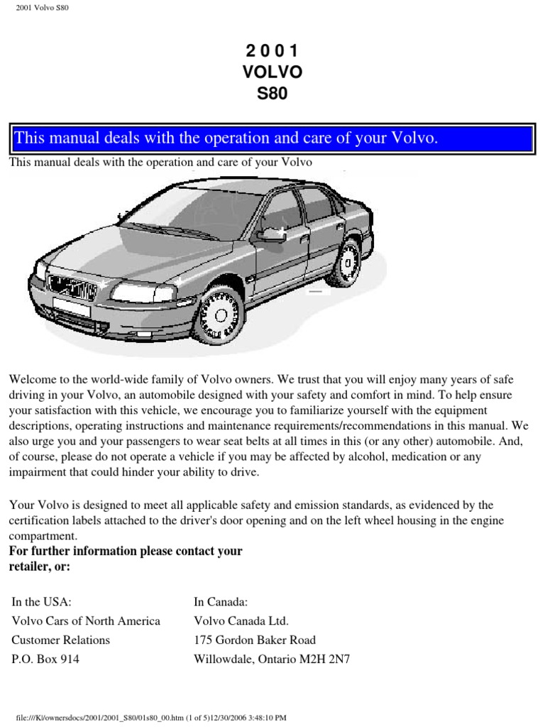 Volvo S80 1999 Instrukcja Obsługi Pdf