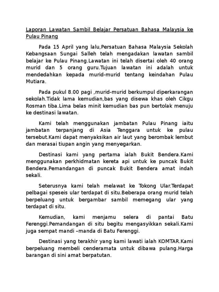 Laporan Lawatan Sambil Belajar Pdf