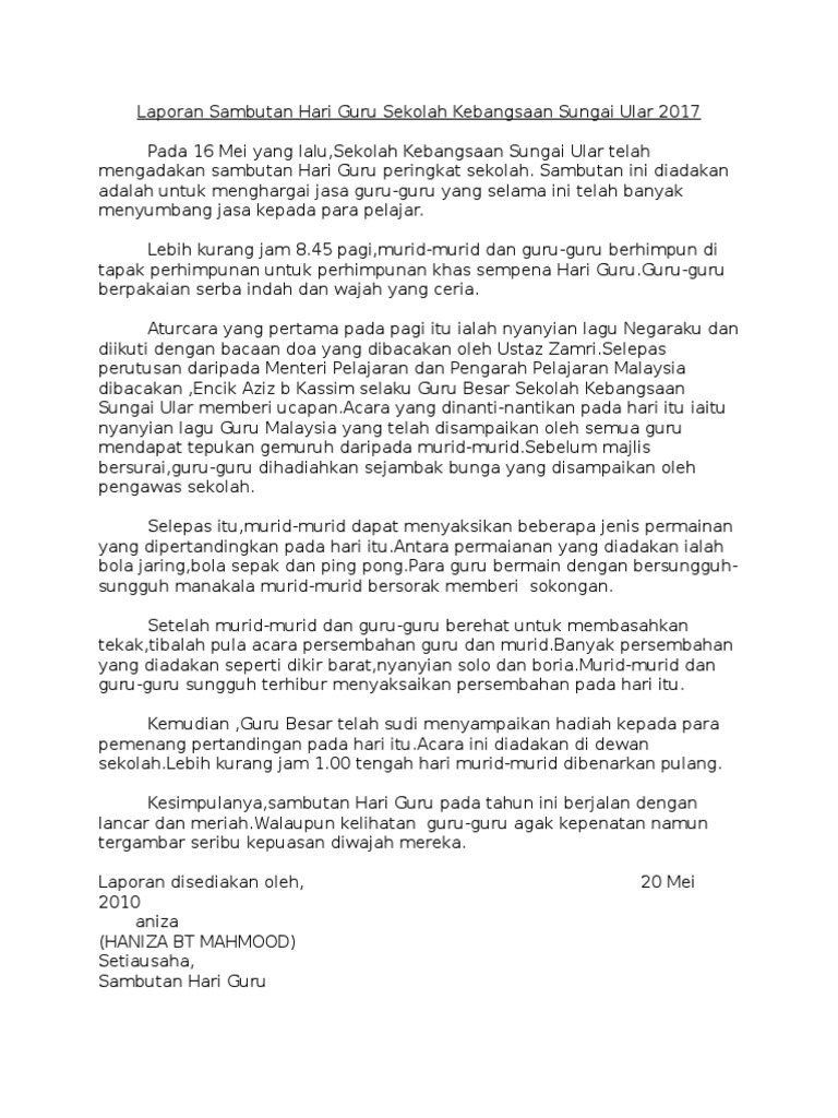 Laporan Sambutan Hari Guru Sekolah Kebangsaan Sungai Ular 2010 Pdf