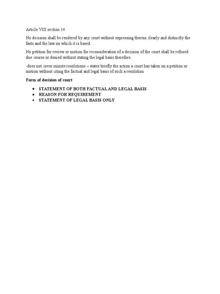 Form of Decision of Court Statement of Both Factual and Legal Basis