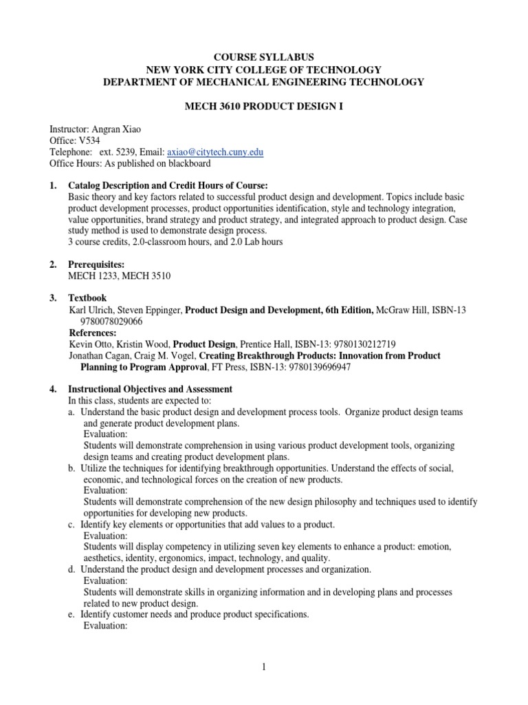 MECH 3610 Product Design Syllabus | PDF | New Product Development ...