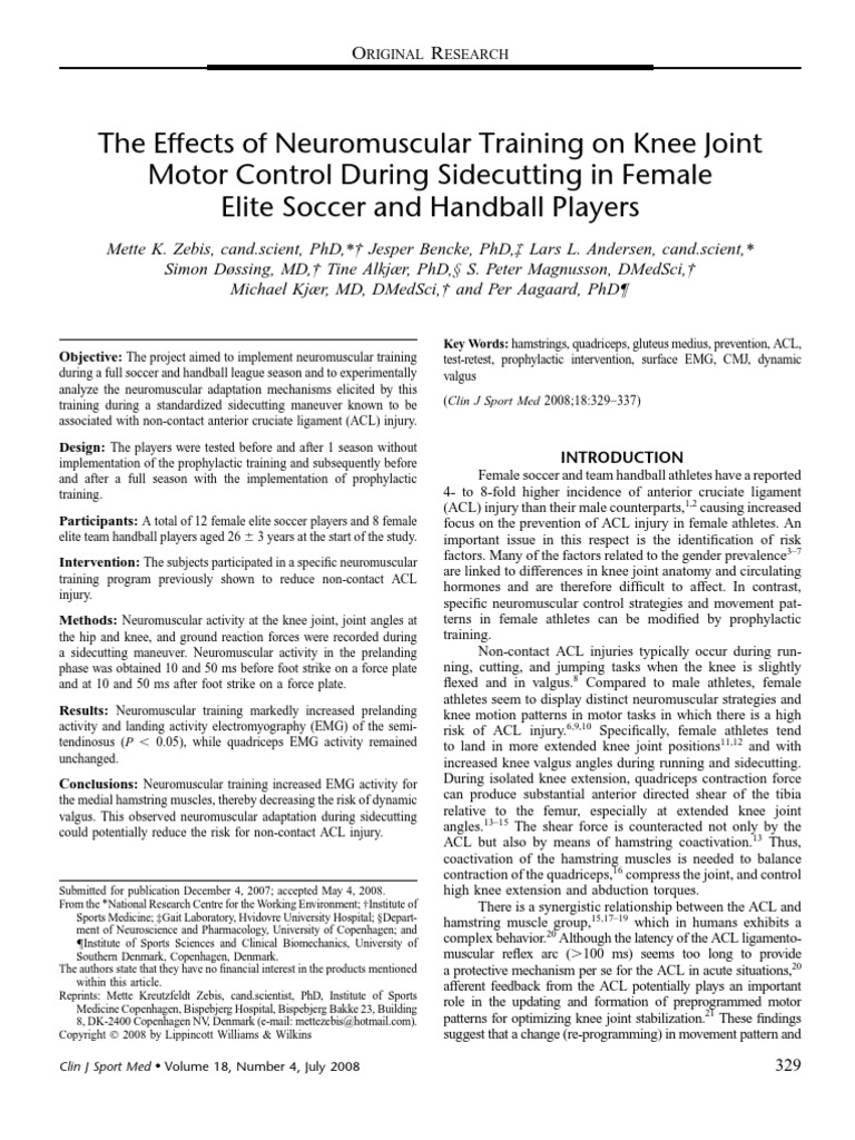The Effects of Neuromuscular Training On Knee Joint MOTOR Control | PDF ...