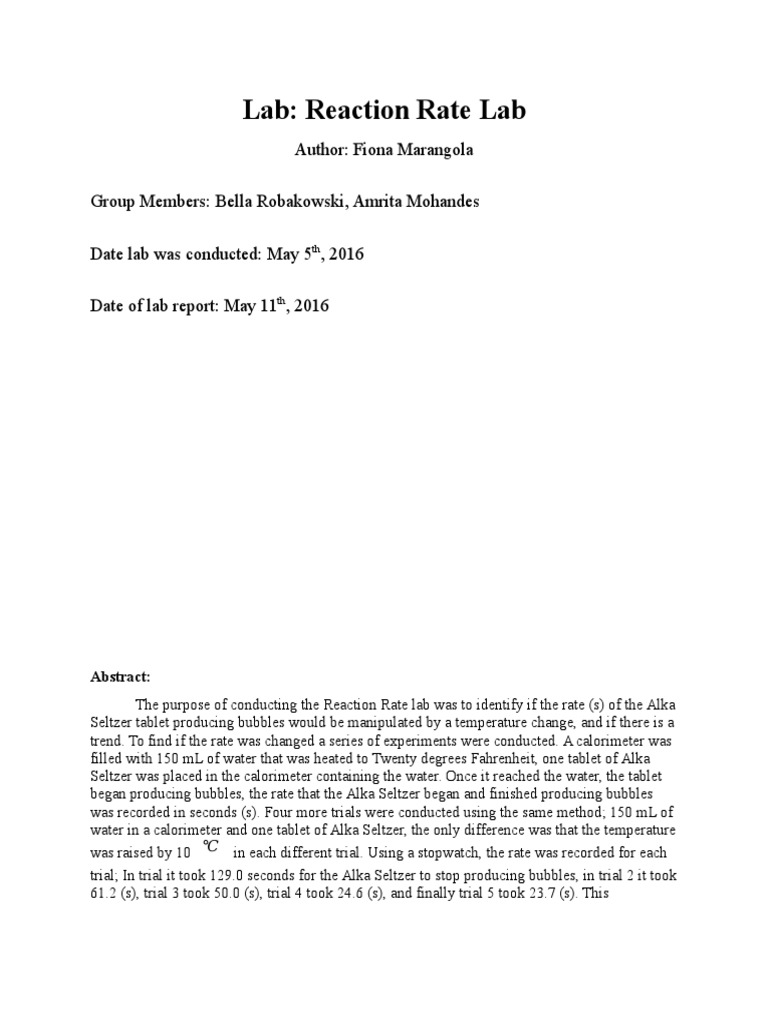 Lab Reaction Rate Lab PDF