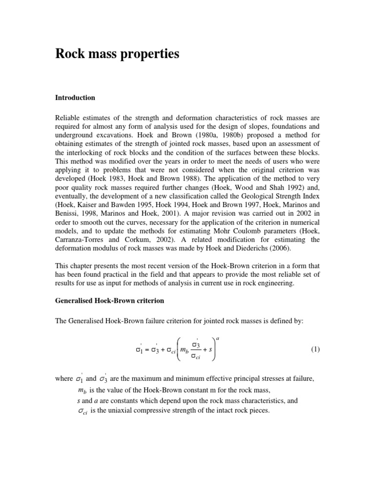 12 Rock Mass Properties Pdf Strength Of Materials Stress Mechanics
