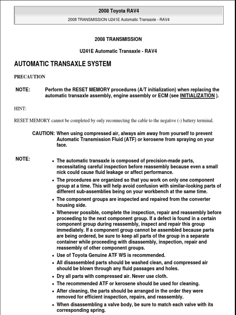 Toyota Rav4 2008U241e PDF PDF Automatic Transmission Clutch