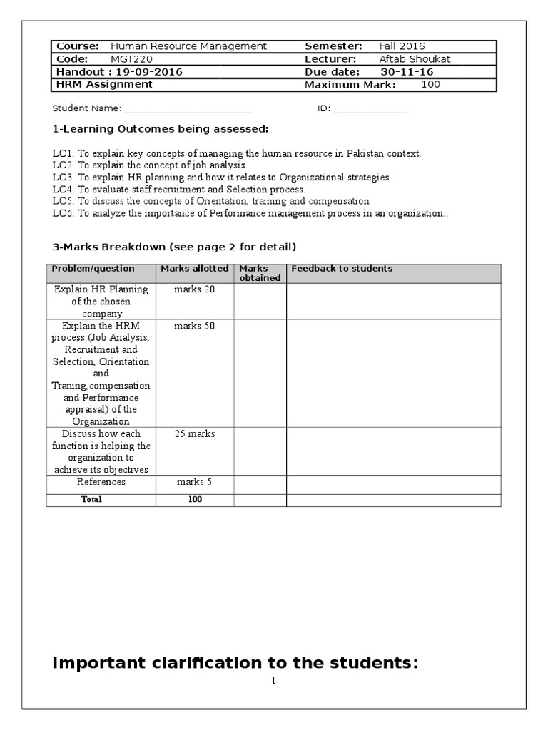 HRM Assignment Guidelines for MGT220 | PDF | Human Resource Management ...