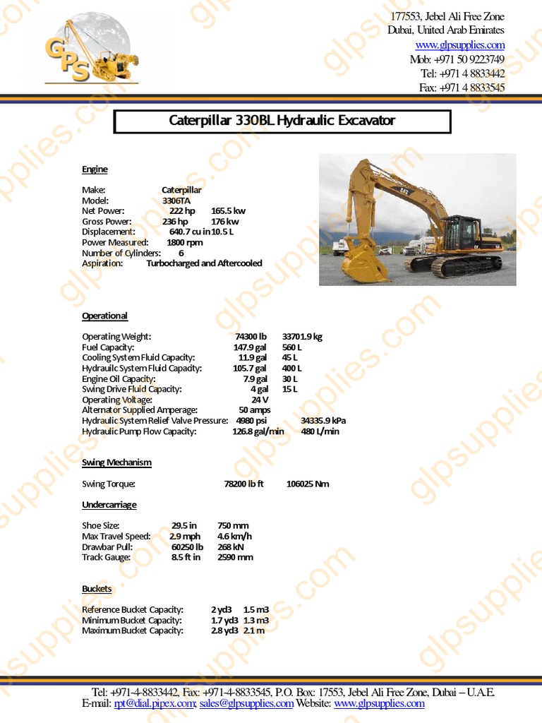 Datasheet for Caterpillar 330BL Engines Engine Technology