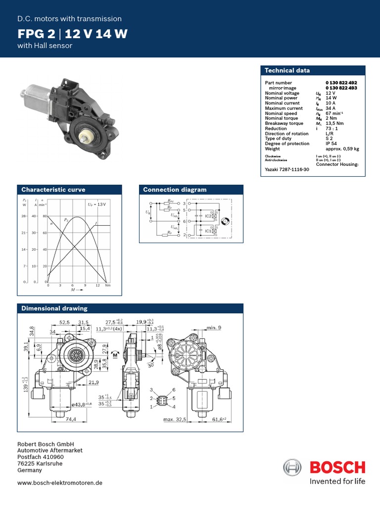Bosch Motor DC 12V Data Sheet
