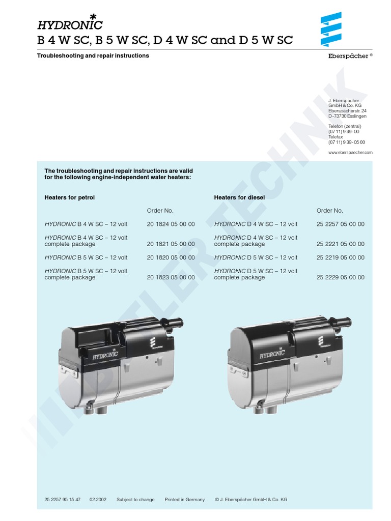 Eberspacher Hydronic D5WSC Workshop Manual | PDF | Watt | Switch