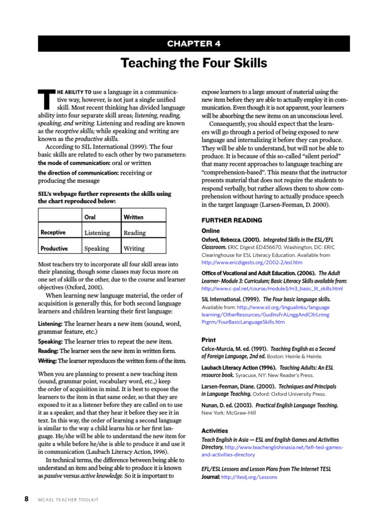 TT ch4 Teaching Four Skills PDF | PDF | Language Education 