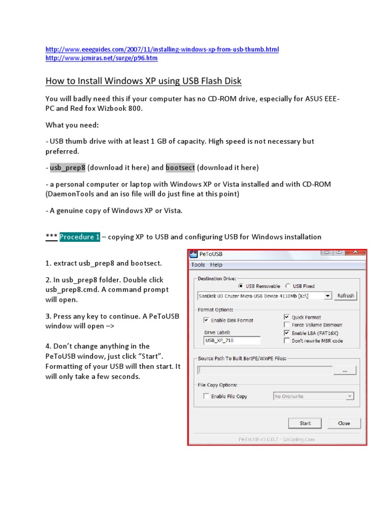Installing Windows XP From USB Drive | PDF | Usb Flash Drive | Booting
