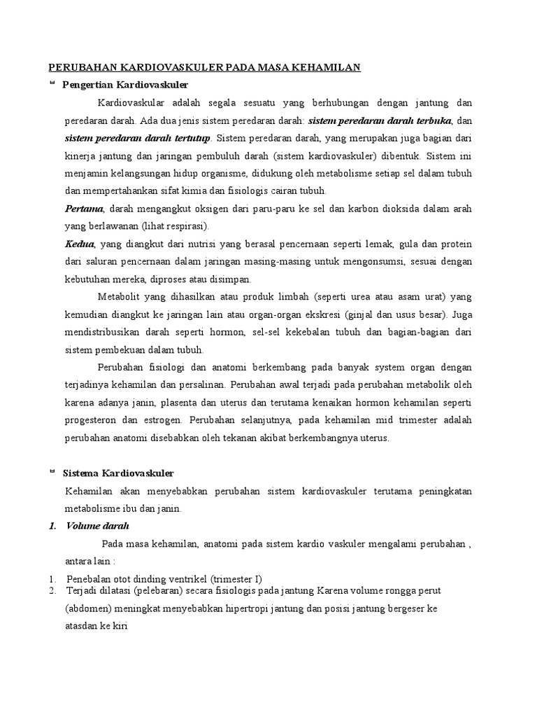 Perubahan Kardiovaskuler Pada Masa Kehamilan