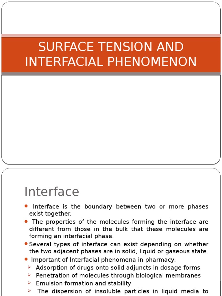 Surface Tension and Interfacial Phenomenon PDF Surface Tension