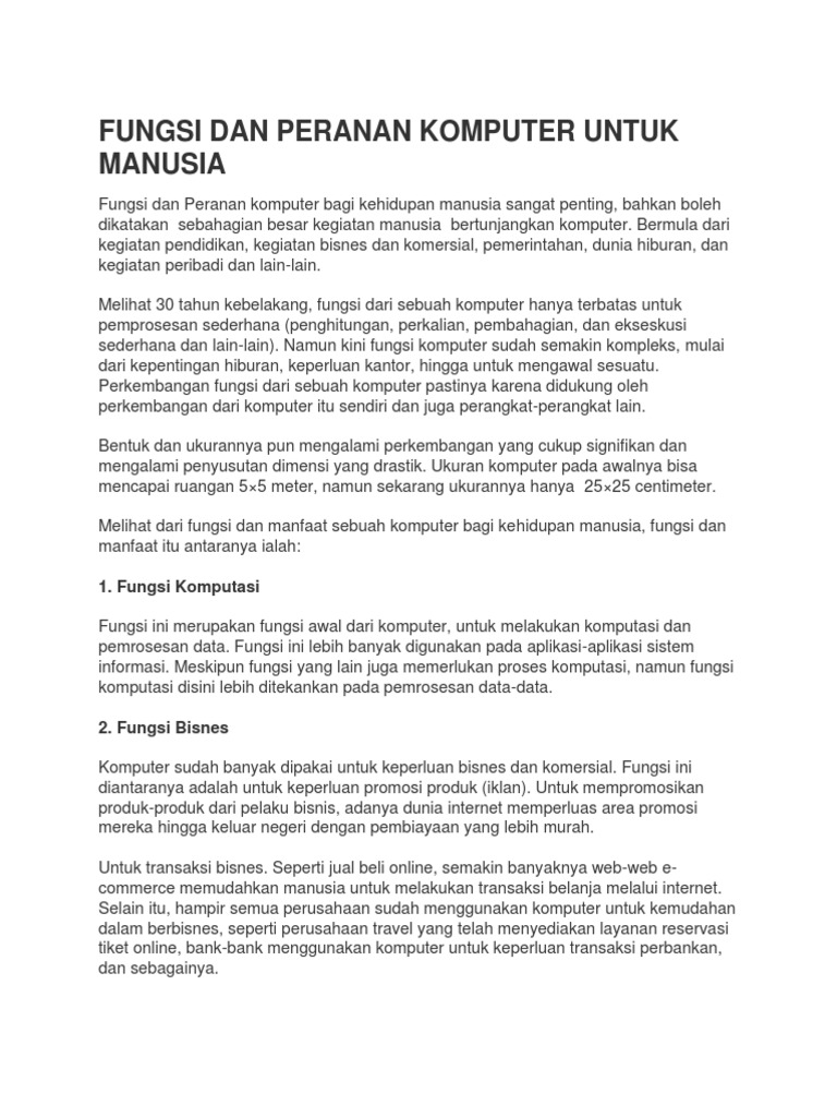 Fungsi Dan Peranan Komputer Untuk Manusia PDF