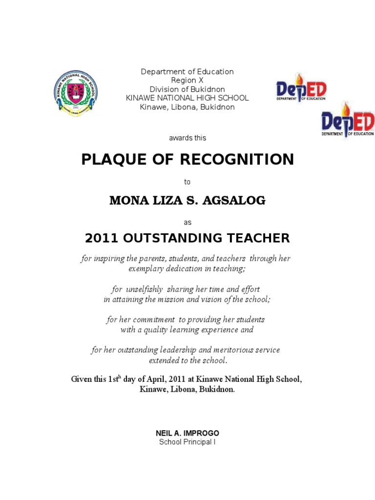 Certificate Outstanding Teacher Behavior Modification Learning