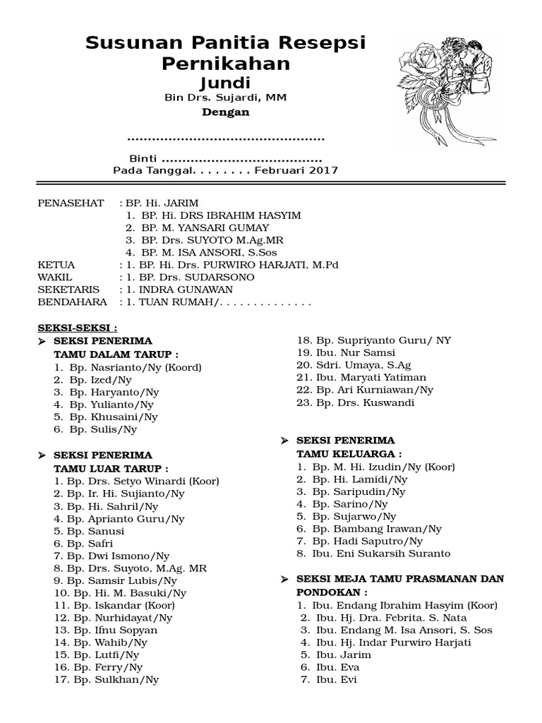 Susunan Panitia Resepsi Pernikahan | PDF | Memasak, Makanan, & Anggur