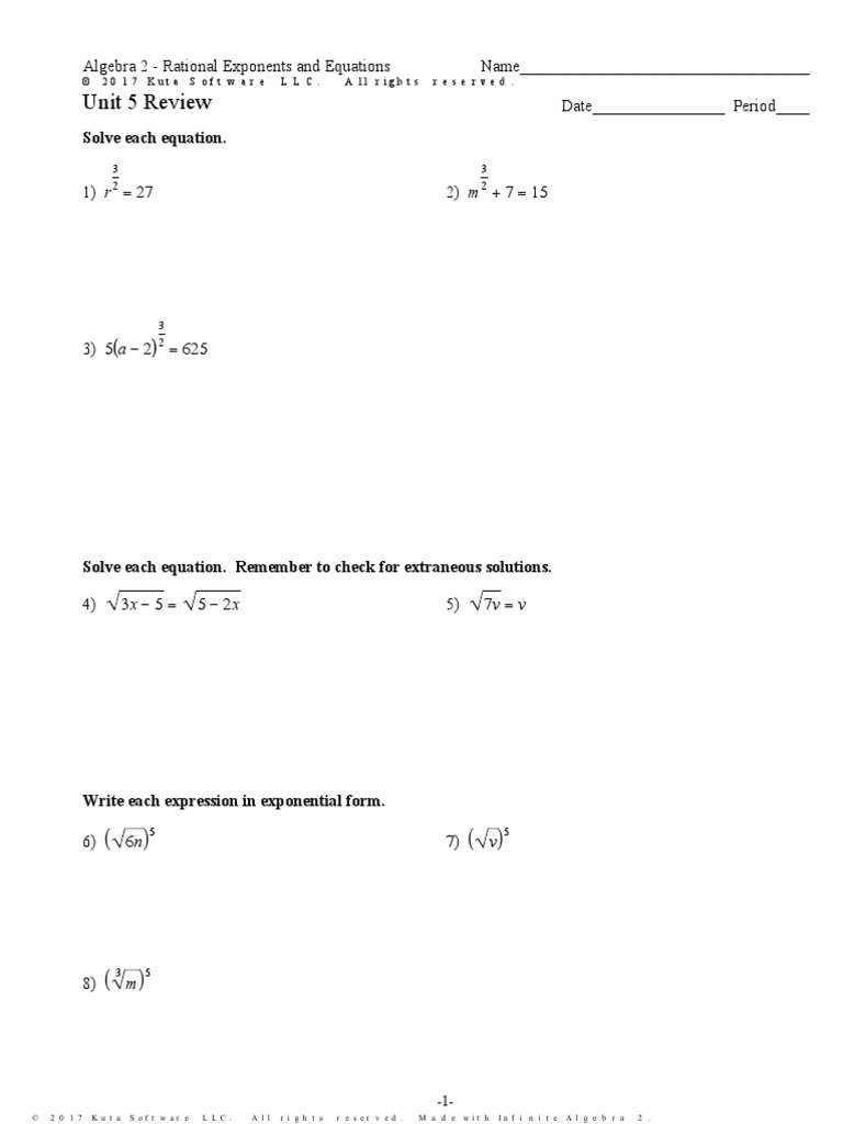 Ca5 Unit 5 Review Exponentiation Equations