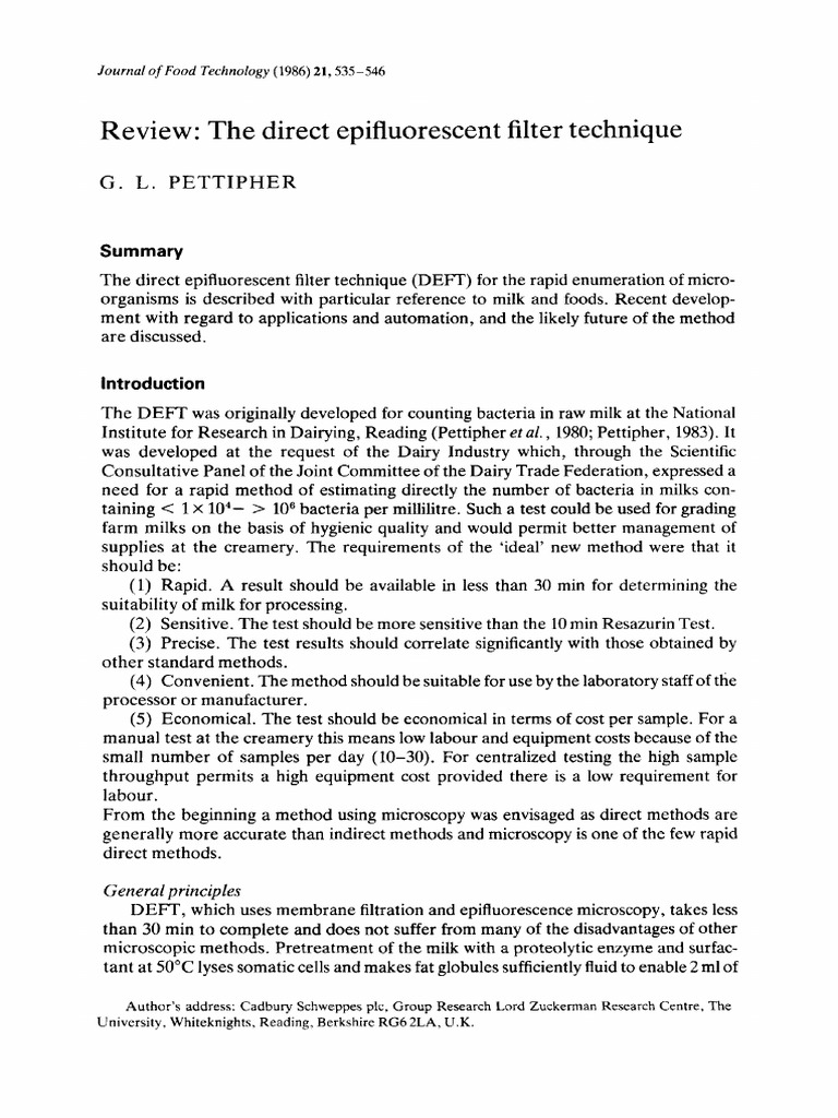 Direct Epi Uorescent Filter Technique PDF Milk Microscopy
