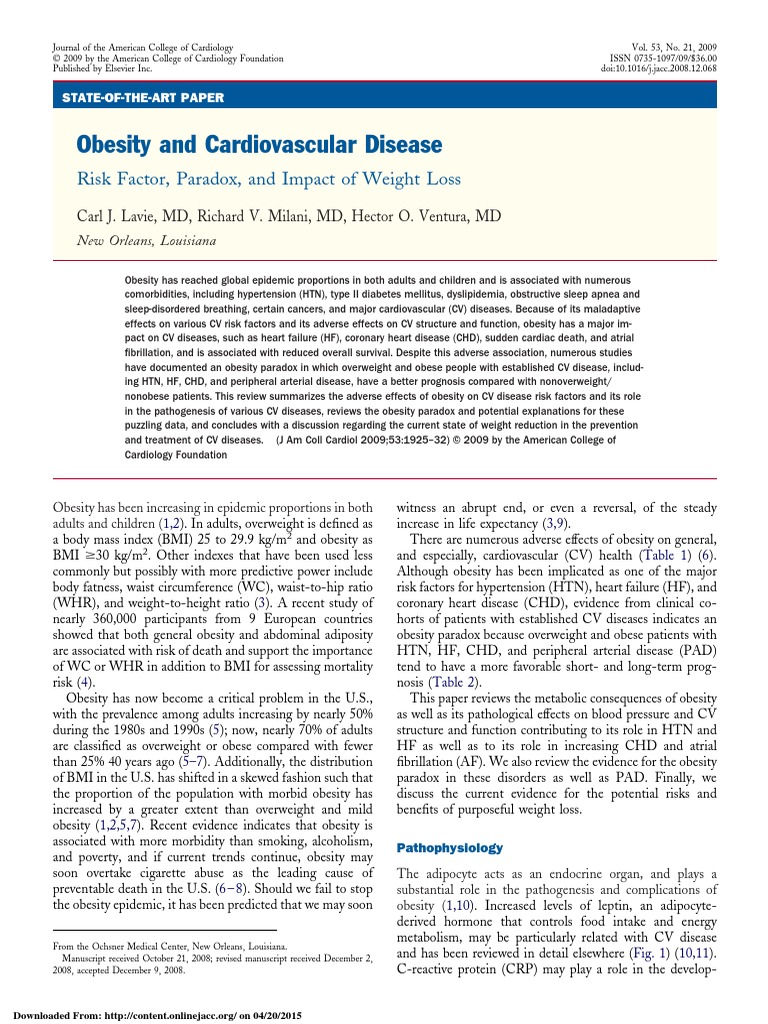 Obesity and Cardiovascular Disease: Risk Factor, Paradox, and Impact of ...