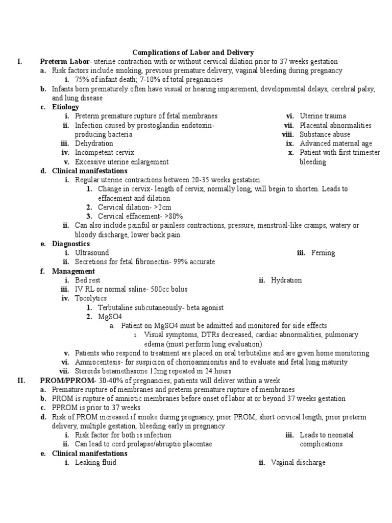 Complications of Labor and Delivery | Download Free PDF | Preterm Birth ...