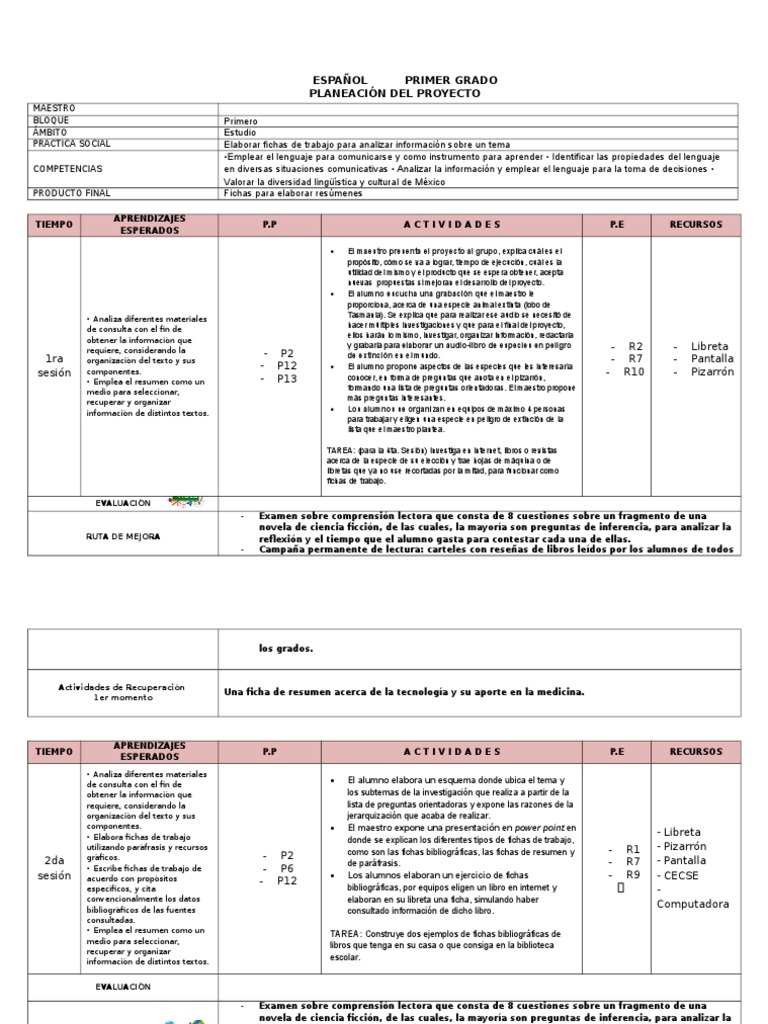 Fichas de Trabajo para Primer Grado | PDF | Comprensión lectora ...