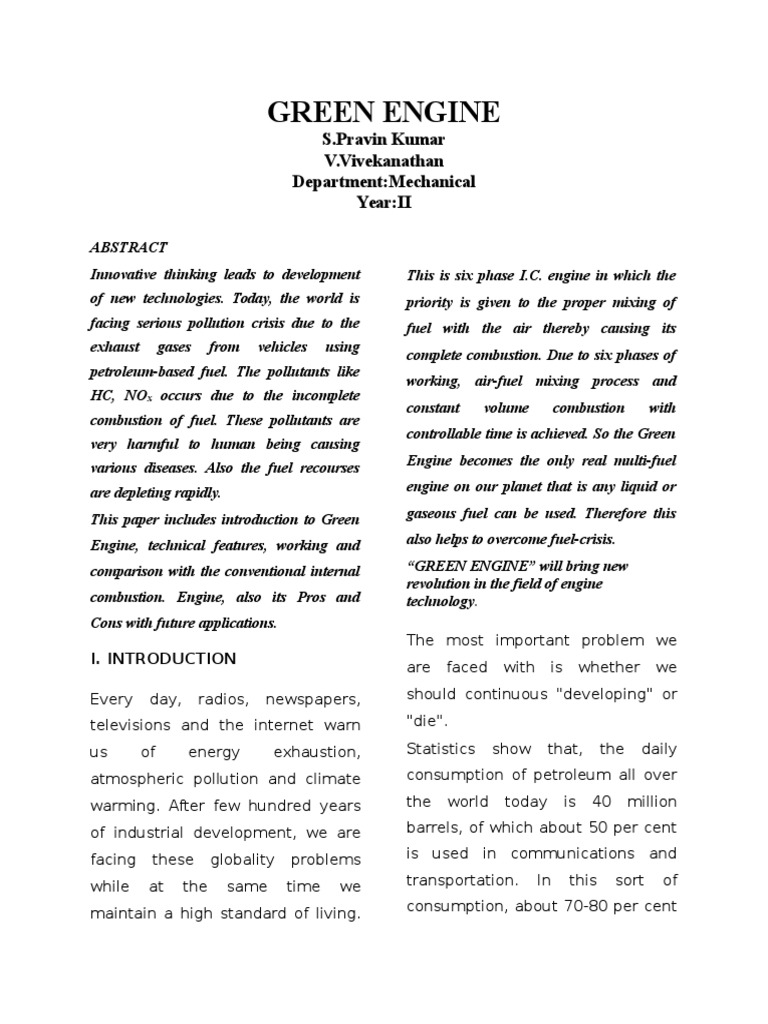 Green Engine Technology Overview | PDF | Internal Combustion Engine ...