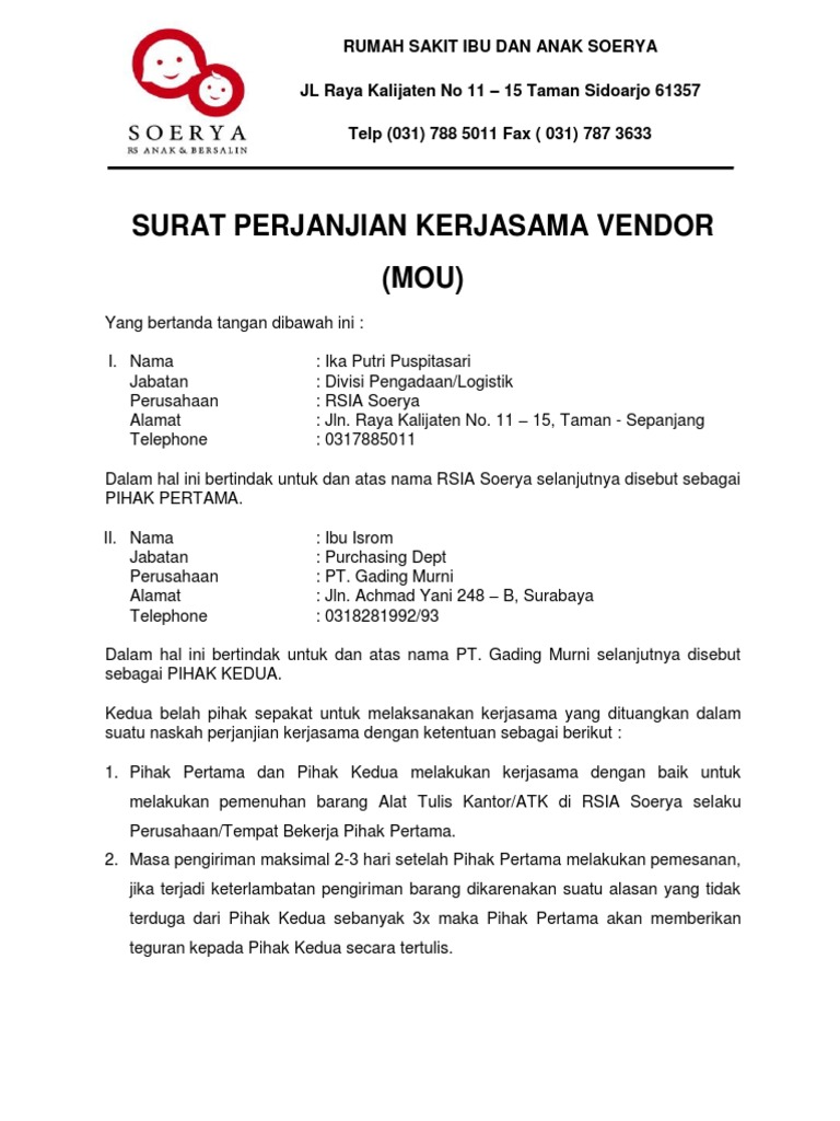 Surat Perjanjian Kerjasama Vendor Renew Pdf