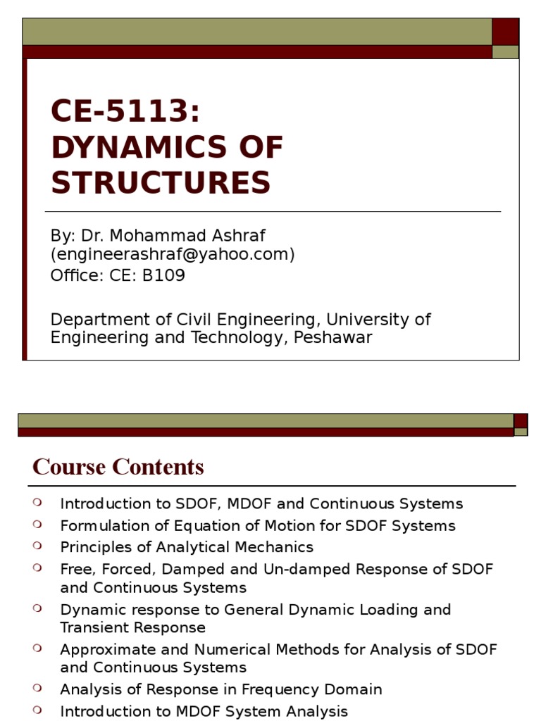 Dynamics of Structures Course Overview | PDF | Structural Load | Force