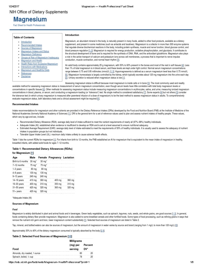 Magnesium — Health Professional Fact Sheet Magnesium Diabetes