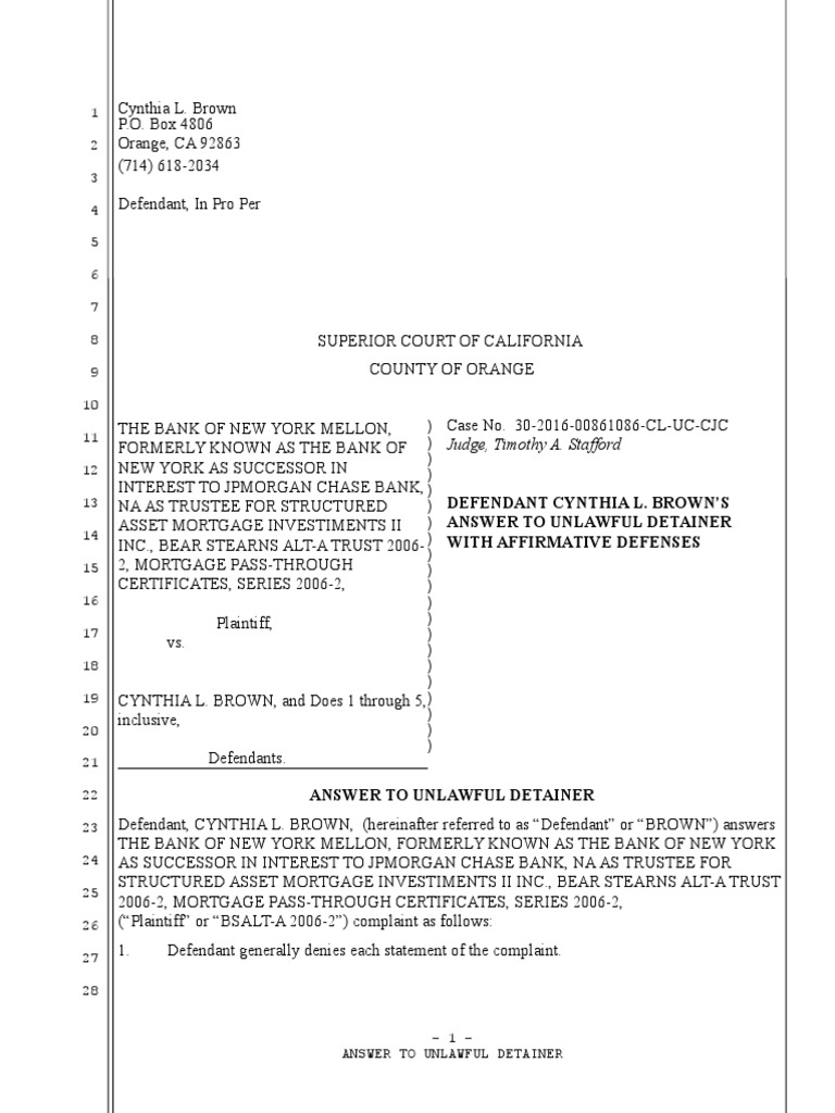 Ud Answer+w+affirmative+defenses+c Brown | PDF | Deed Of Trust (Real ...